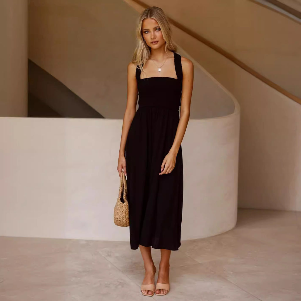 Backless cross-tied square-neck dress