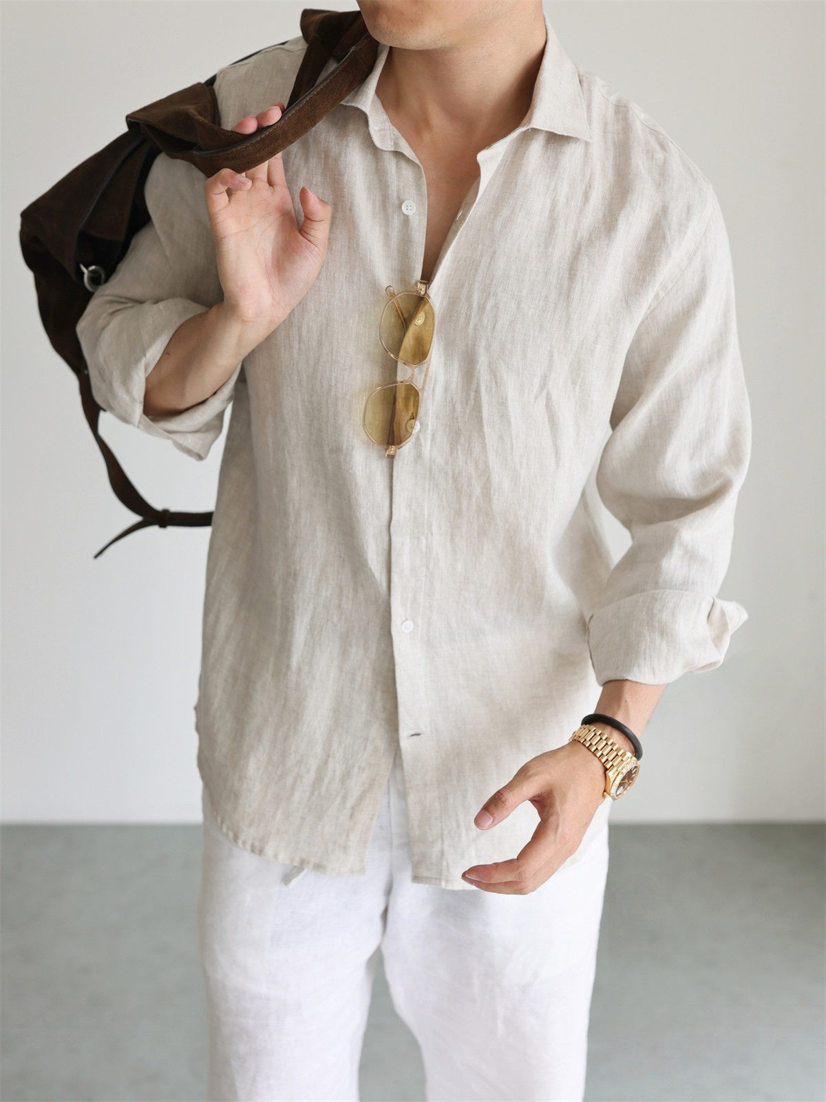 Italian Style Pure Linen Long Sleeve Shirt for Men