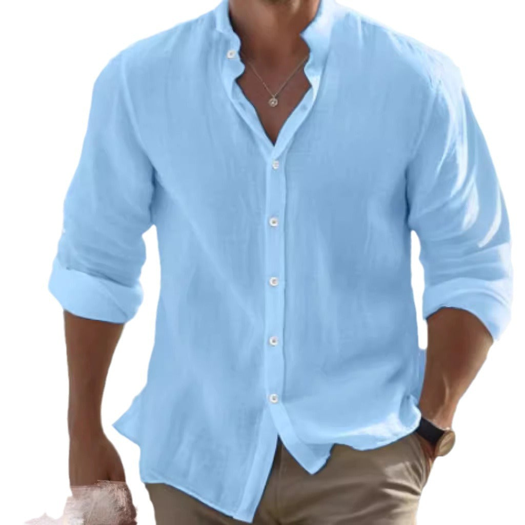 Men Linen Button Down Shirt Long Sleeve