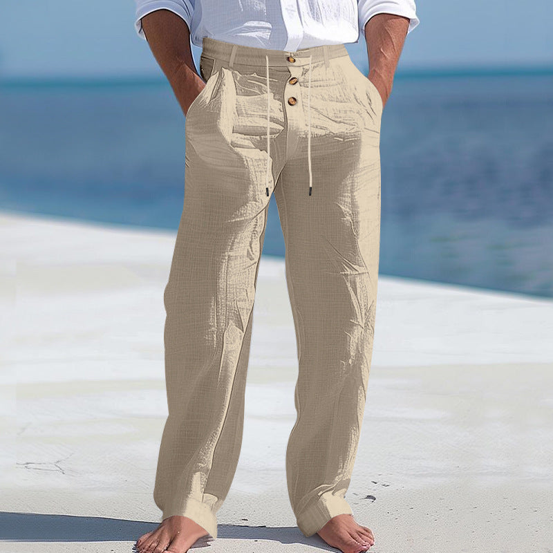 Mens Linen Drawstring Wide Leg Pants