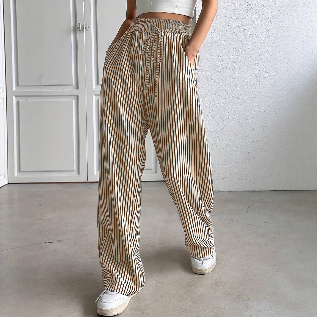 Striped casual trousers and straight-leg pants for women