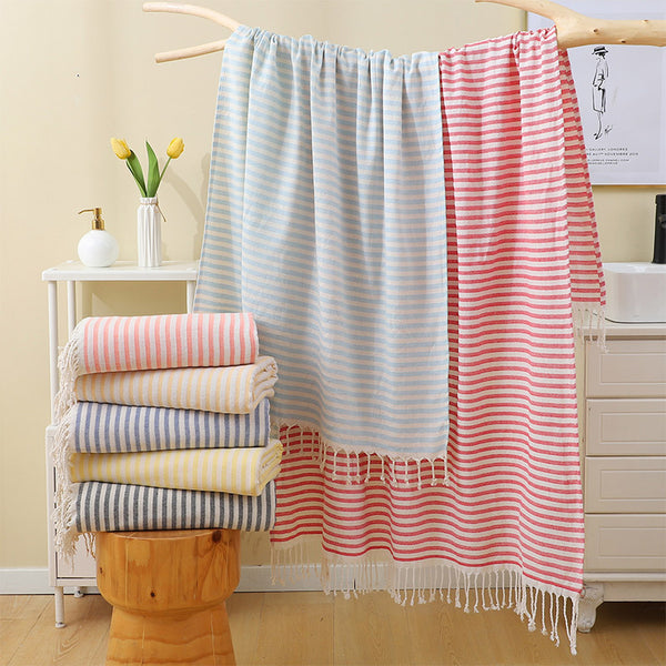 Pinstripe Turkish Beach Towel with Tassels