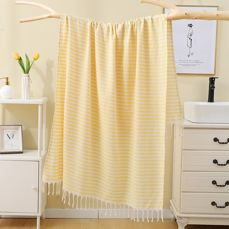 Pinstripe Turkish Beach Towel with Tassels