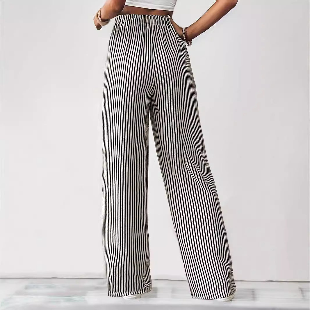 Striped casual trousers and straight-leg pants for women