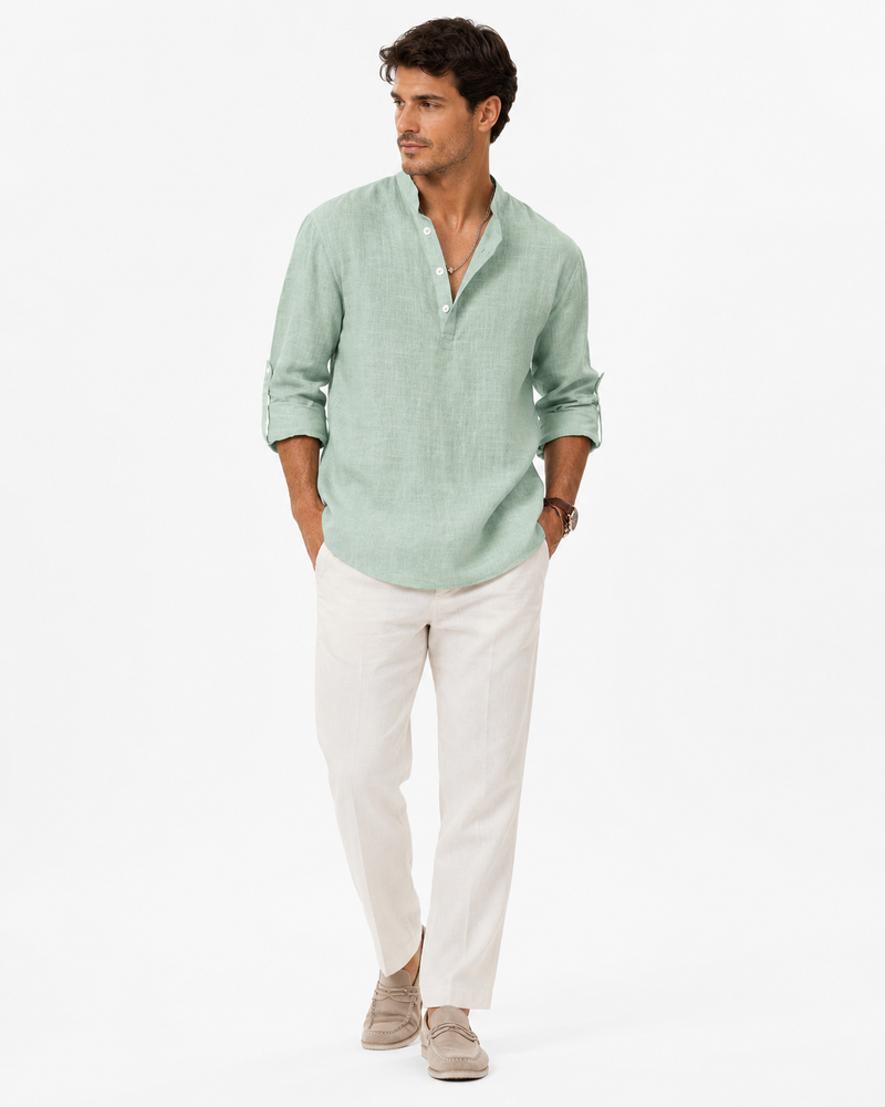 Camisa de Lino con Cuello Mao