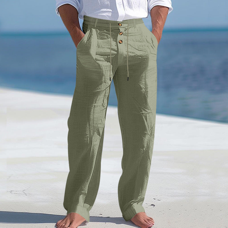 Mens Linen Drawstring Wide Leg Pants