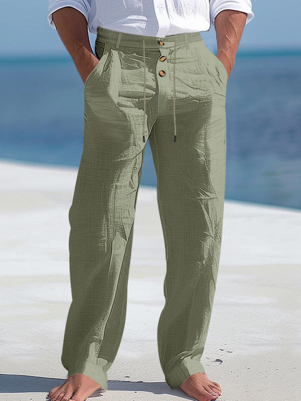 Mens Linen Drawstring Wide Leg Pants