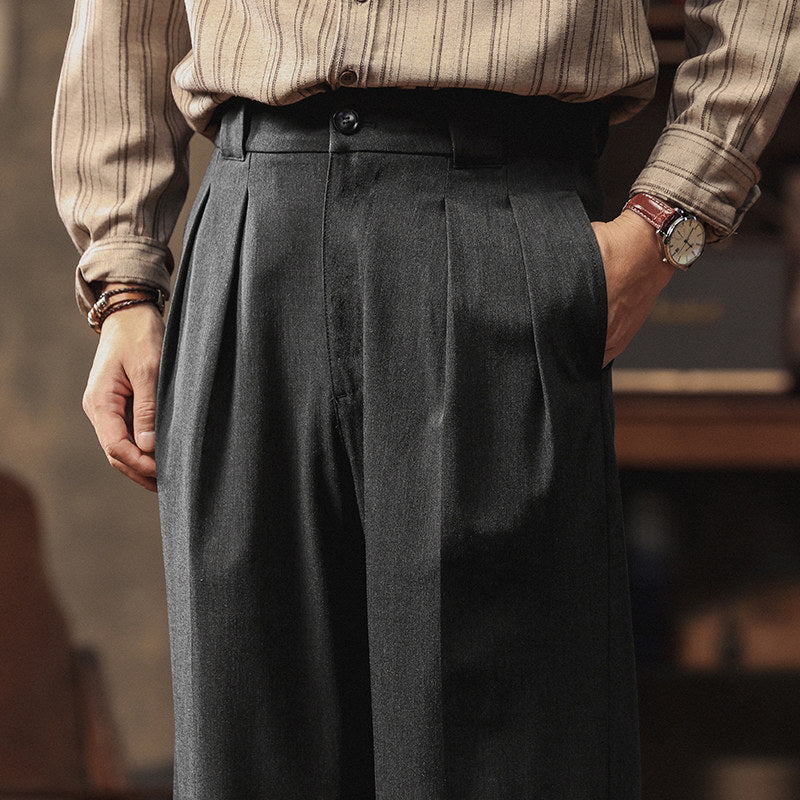 Men's Straight Pleated Dress Pants