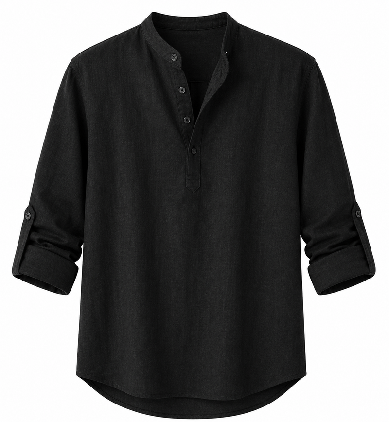 Camisa de Lino con Cuello Mao