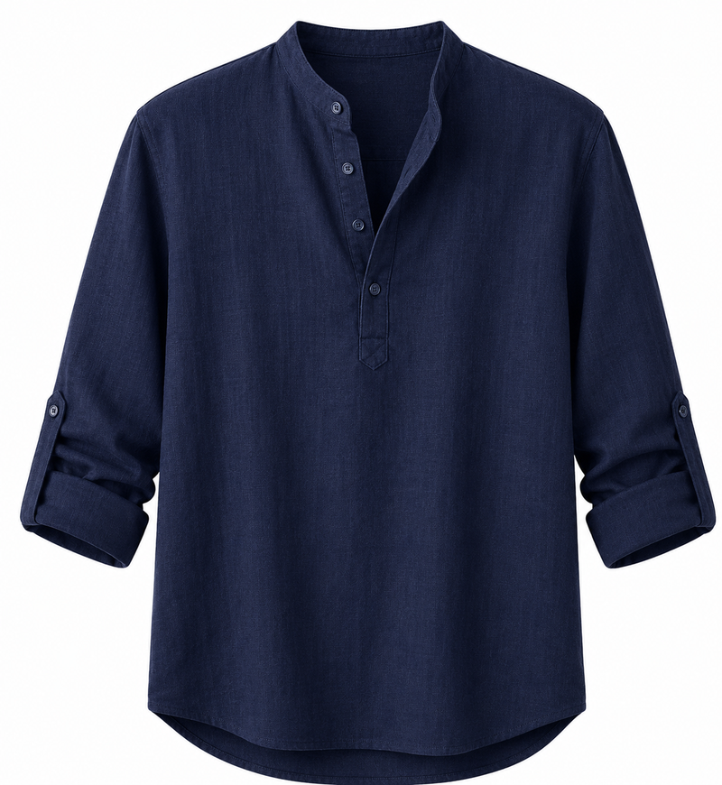 Camisa de Lino con Cuello Mao