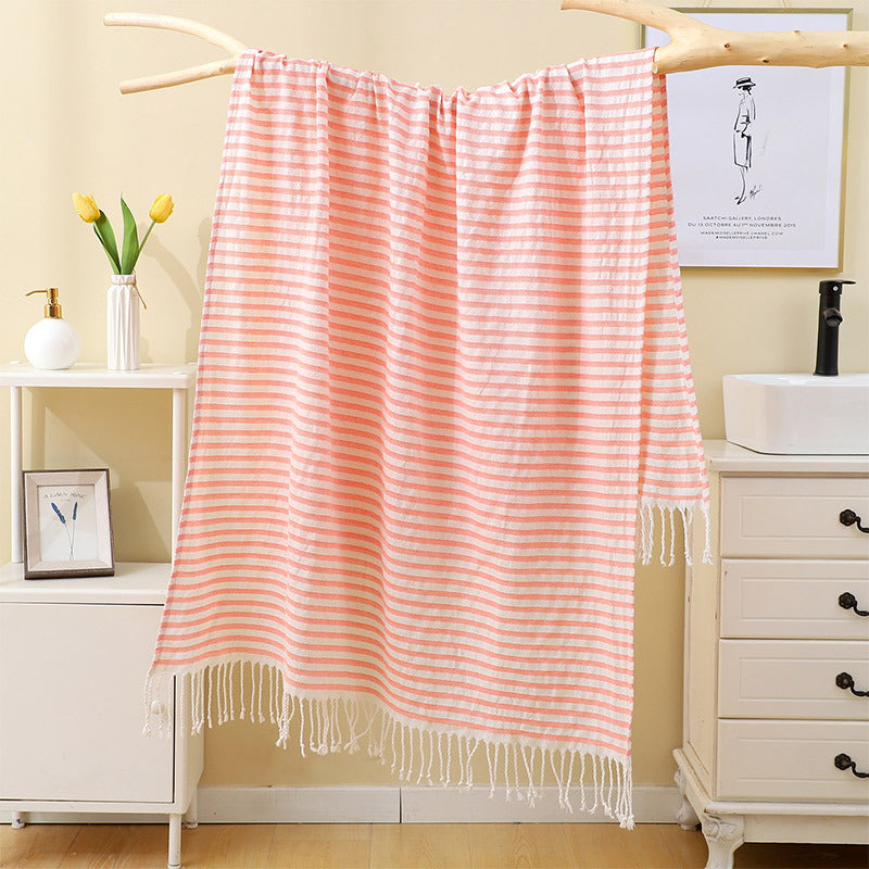 Pinstripe Turkish Beach Towel with Tassels
