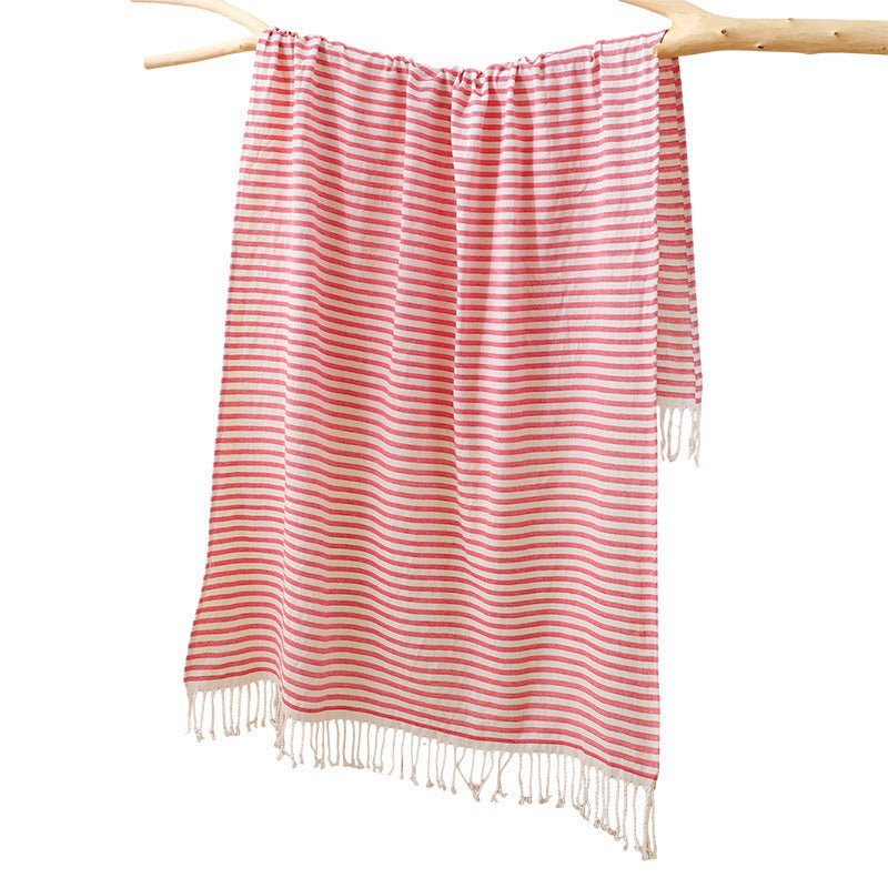 Pinstripe Turkish Beach Towel with Tassels