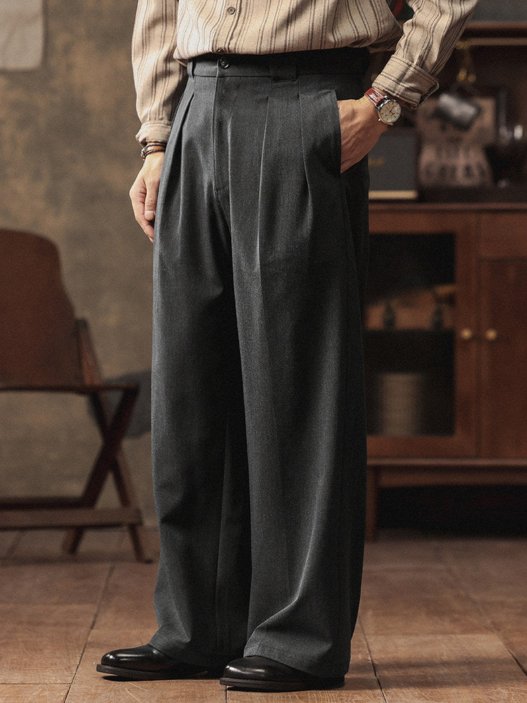 Men's Straight Pleated Dress Pants