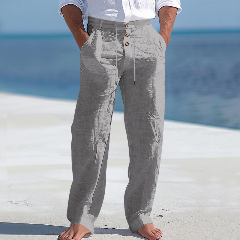 Mens Linen Drawstring Wide Leg Pants