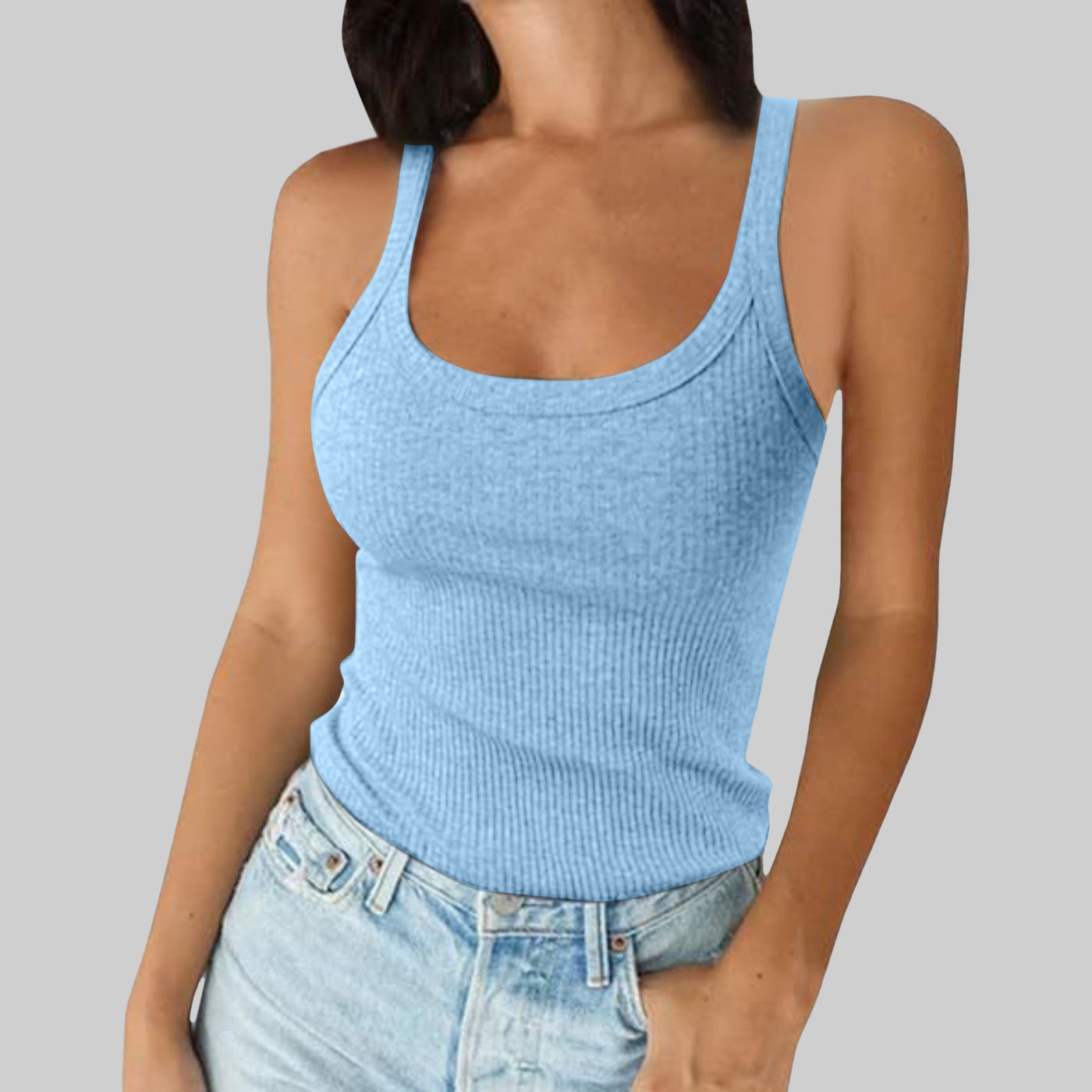 Women wear halter tops outside in summer