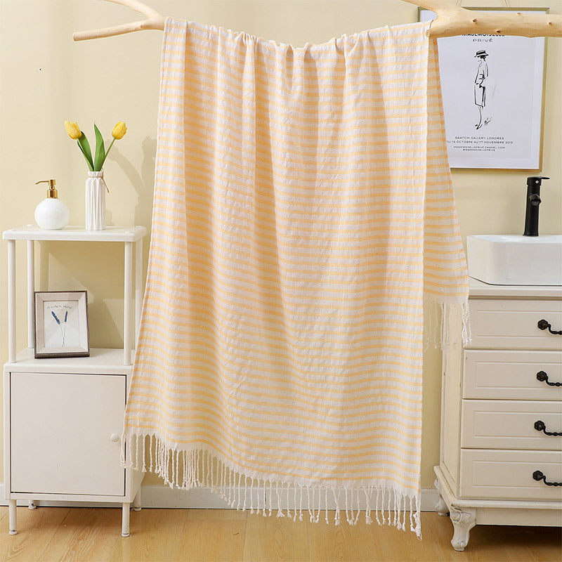Pinstripe Turkish Beach Towel with Tassels