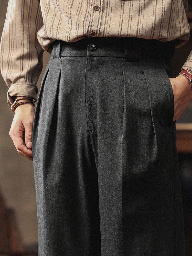 Men's Straight Pleated Dress Pants