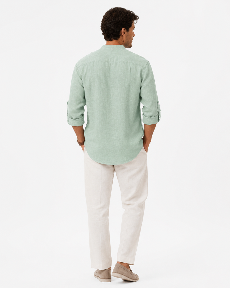 Camisa de Lino con Cuello Mao