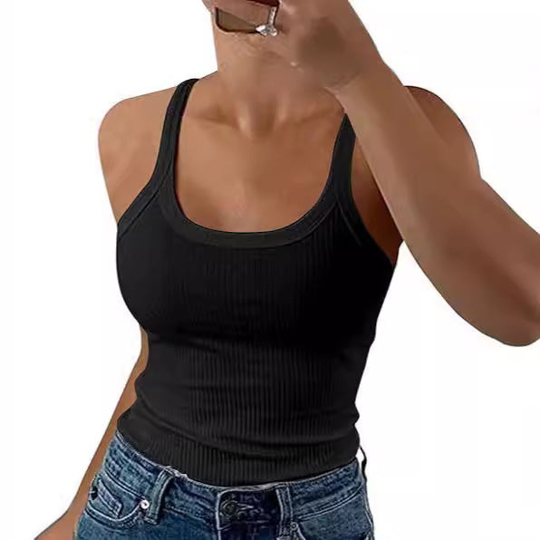 Women wear halter tops outside in summer