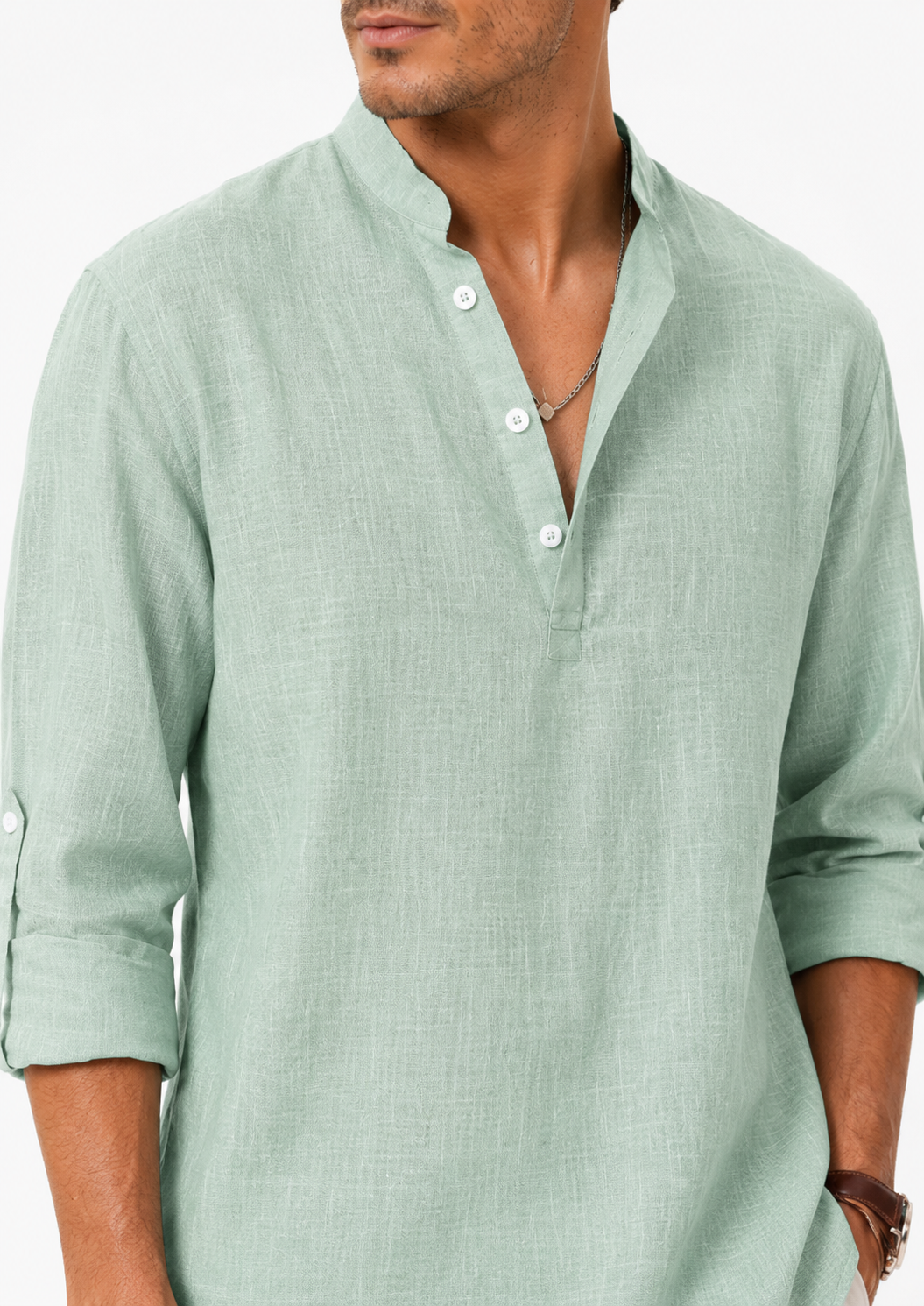 Camisa de Lino con Cuello Mao
