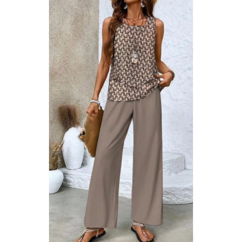 Women Sleeveless Floral Print Vest and Pants Set