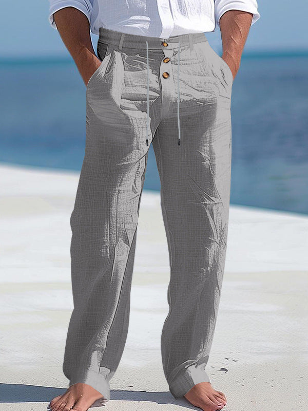 Mens Linen Drawstring Wide Leg Pants