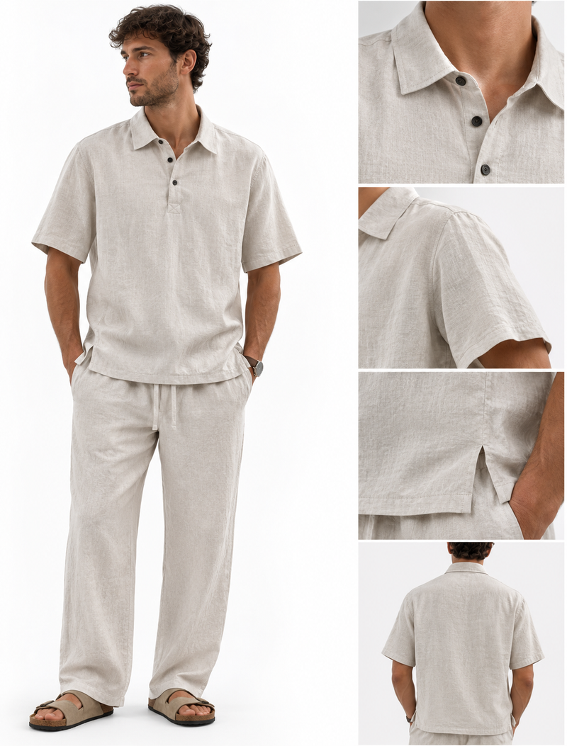 Conjunto de Lino para Hombre – Camisa Polo y Pantalón