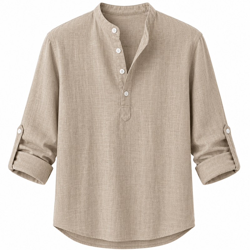 Camisa de Lino con Cuello Mao