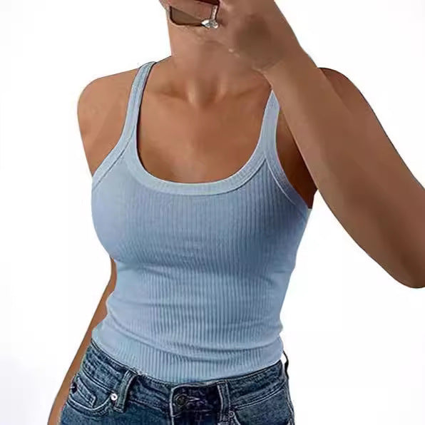 Women wear halter tops outside in summer