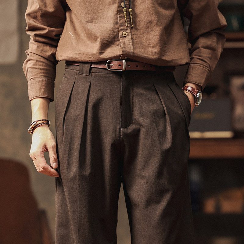 Men's Straight Pleated Dress Pants