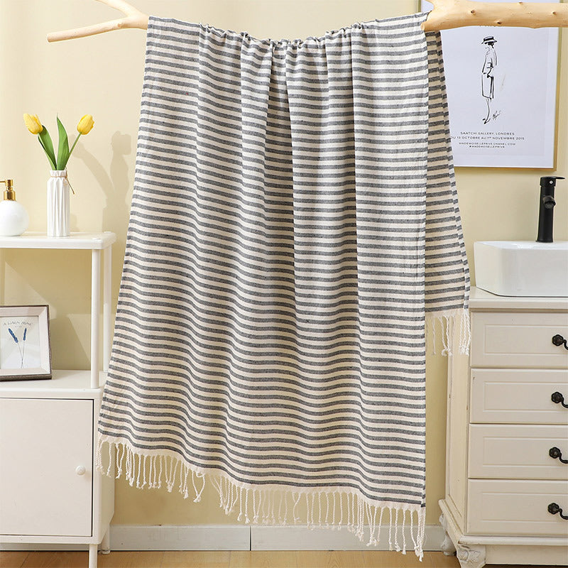 Pinstripe Turkish Beach Towel with Tassels