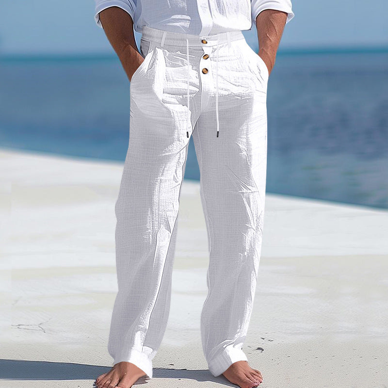 Mens Linen Drawstring Wide Leg Pants