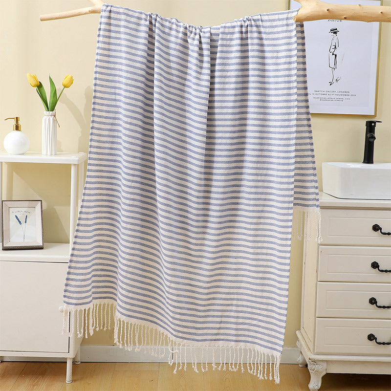 Pinstripe Turkish Beach Towel with Tassels