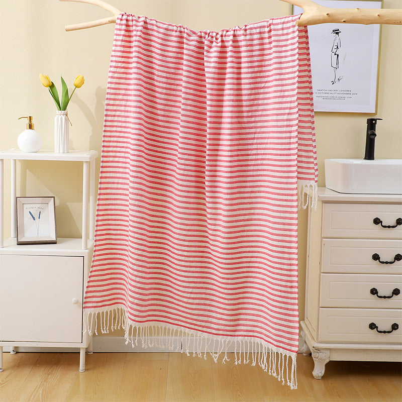 Pinstripe Turkish Beach Towel with Tassels