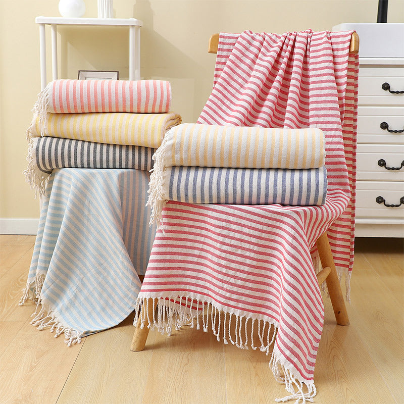 Pinstripe Turkish Beach Towel with Tassels