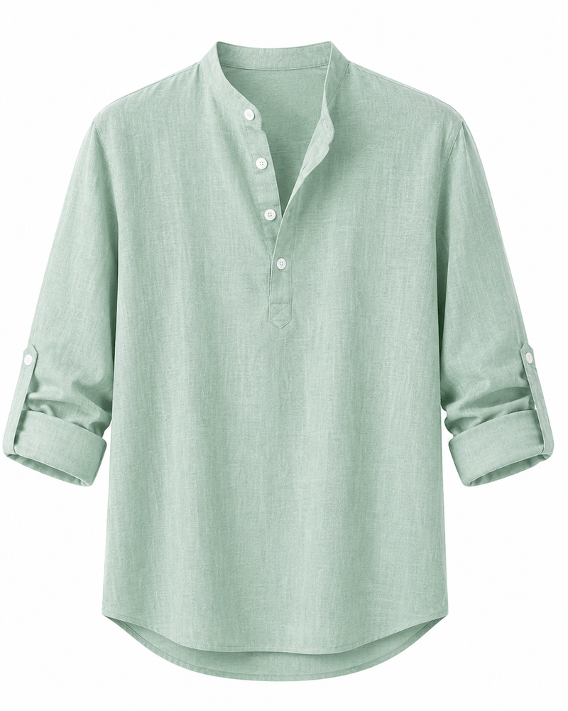 Camisa de Lino con Cuello Mao